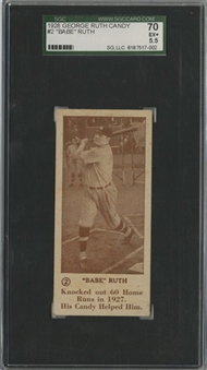 1928 George H. Ruth Candy Co. #2 "Babe Ruth" - SGC 70 EX+ 5.5 "1 of 2!"